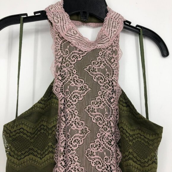 Free People Natasha Pink Green lace halter  mini bodycon dress - Picture 7 of 16